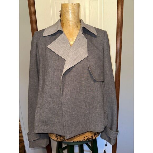NWT Tommy Hilfiger Women's Gray Contrast-Trim Trench Jacket Blazer Size 4 - Picture 7 of 16